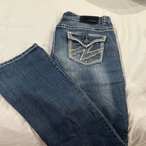 Rock & Roll Cowgirl Dark Blue Boot Cut Jeans with Flap Pocket